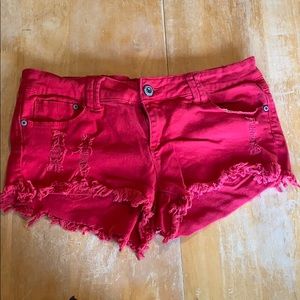 Red jean shorts